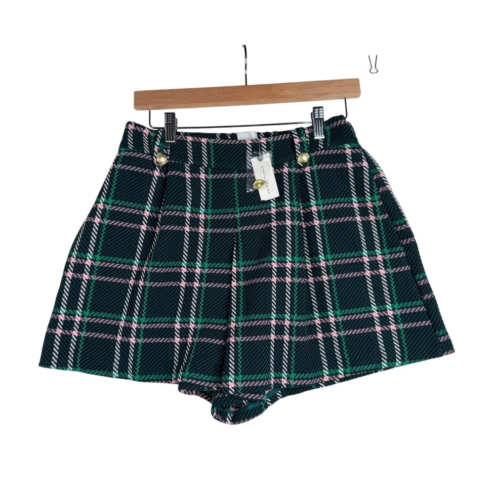 NWT Anthropologie Maeve Plaid Pleated Strawberry Button Trouser Skort size 4